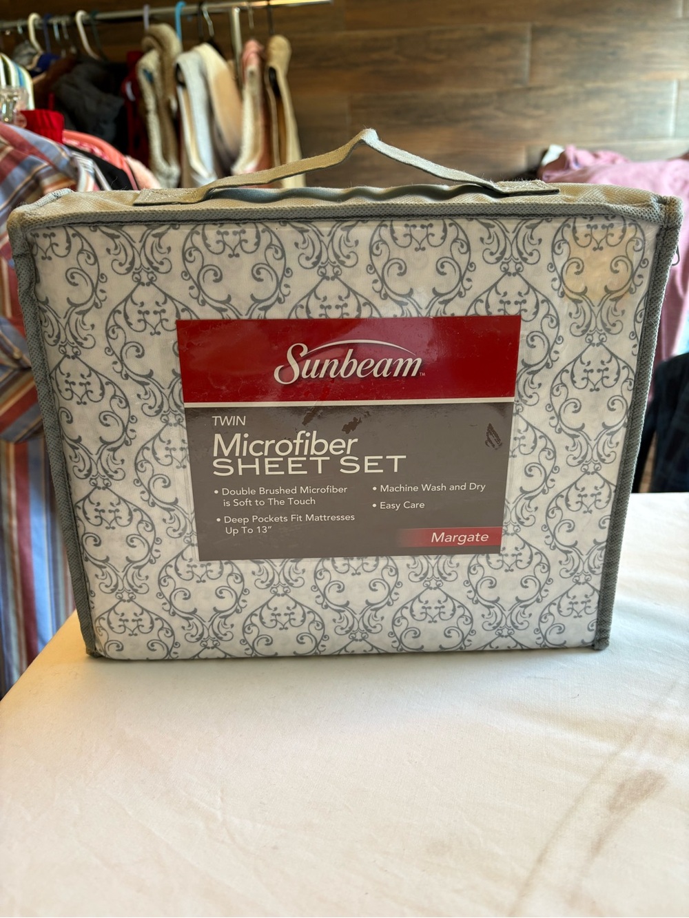 Sunbeam Twin Microfiber Sheet Set - Gray Scroll Design